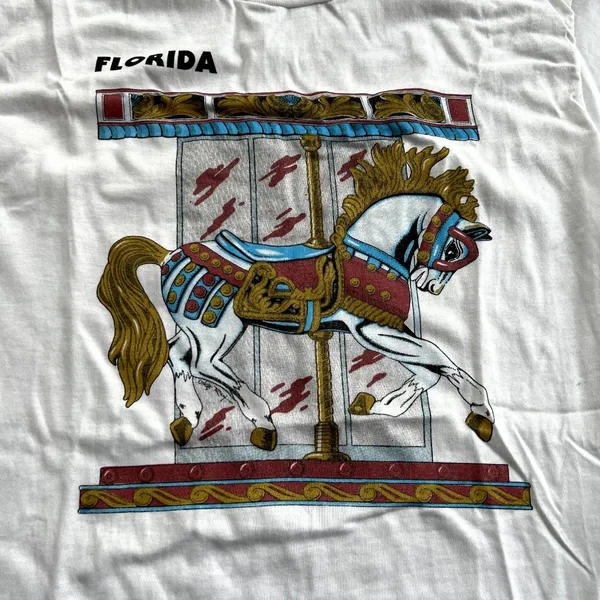 Vintage 90s Single Stitch Florida Carousel Horse‎ Sz L T Shirt USA - Image 2