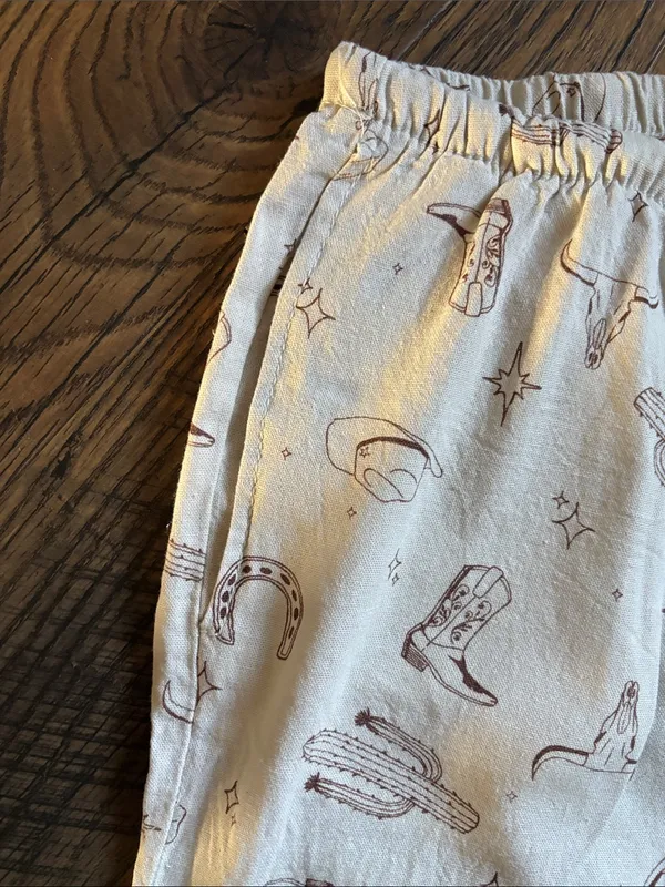 Cali 1850 Western Printed Linen Pull On Pants Size Medium Cream Cowgirl Rodeo - Image 8