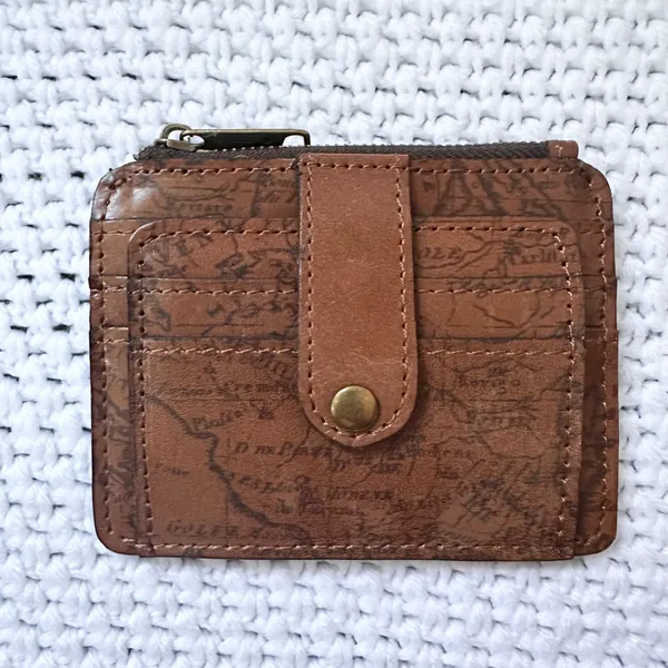 Patricia Nash Cassis ID Card Wallet NWOT Cognac Leather Map Atlas Print - Image 2