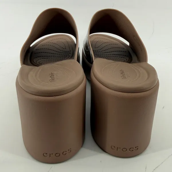 Crocs Brooklyn Slide Block High Shine Heel Sandals Latte Tan Women 11 Chunky Y2K - Image 5