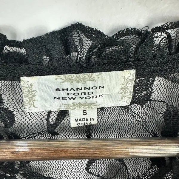 Shannon Ford New York S Black Lace Sheer Bell Sleeve Top Whimsigoth Fairy Grunge - Image 2