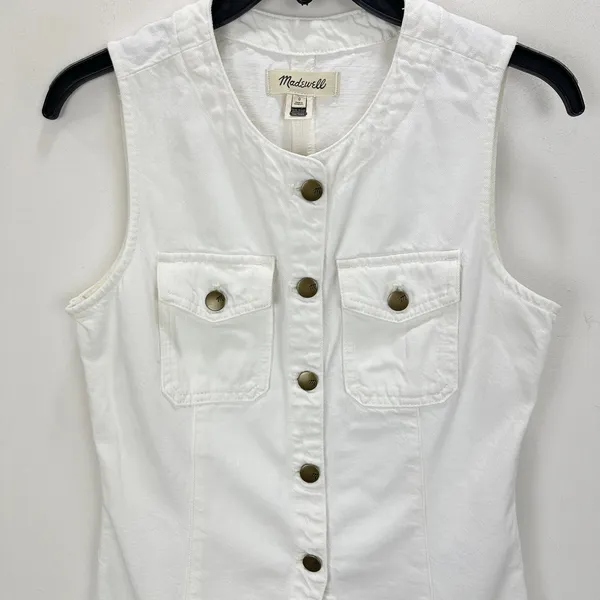 Madewell Denim High Crewneck Vest Tile White Minimalist Utility Pockets US 0 - Image 8