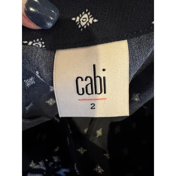 Cabi Pants Women 2 Navy Blue White Geometric Track‎ Star Flowy Wide Leg Trousers - Image 8