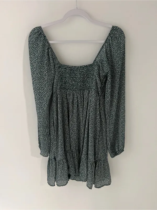 Abercrombie‎ & Fitch Green Ditsy Floral Square-Neck Long Sleeve Mini Dress - Image 10