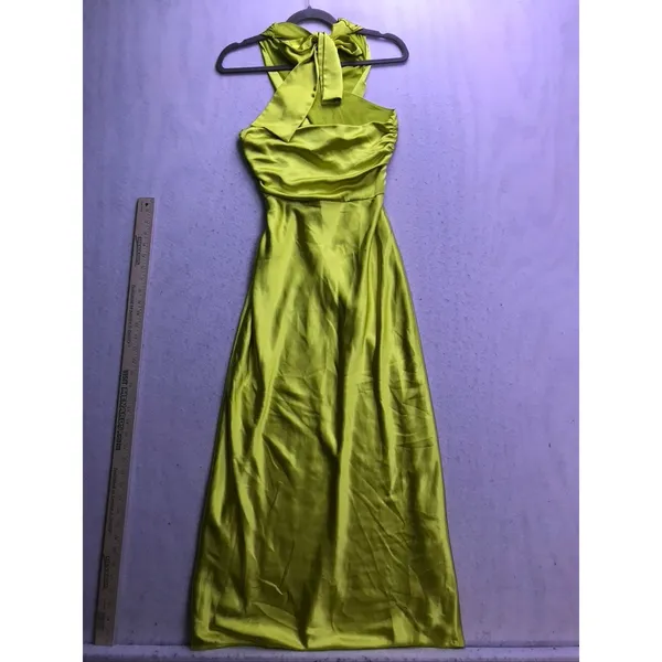 Simon Miller Maxi Dress Womens Size 4 Lime Green Satin Crisscross Neck Gown - Image 7