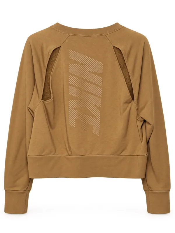 Nike Dri-FIT Open Back Cropped Sweatshirt Women M Brown Gold - Image 3
