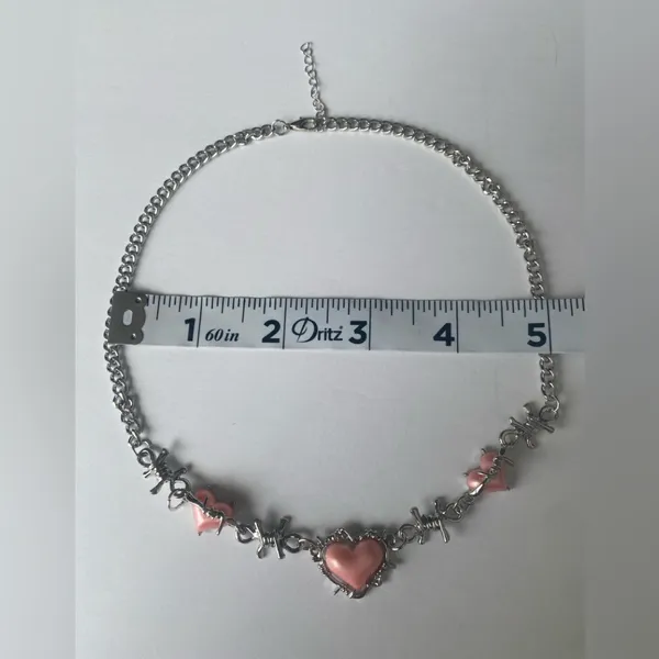 Creative Pink Heart Barbed Wire Silver Plated Choker‎ Length Necklace Soft Goth - Image 11