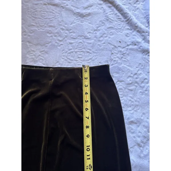 Max Studio Skirt Size L Green Velvet Skirt Elastic Waist Made In USA - Image 8