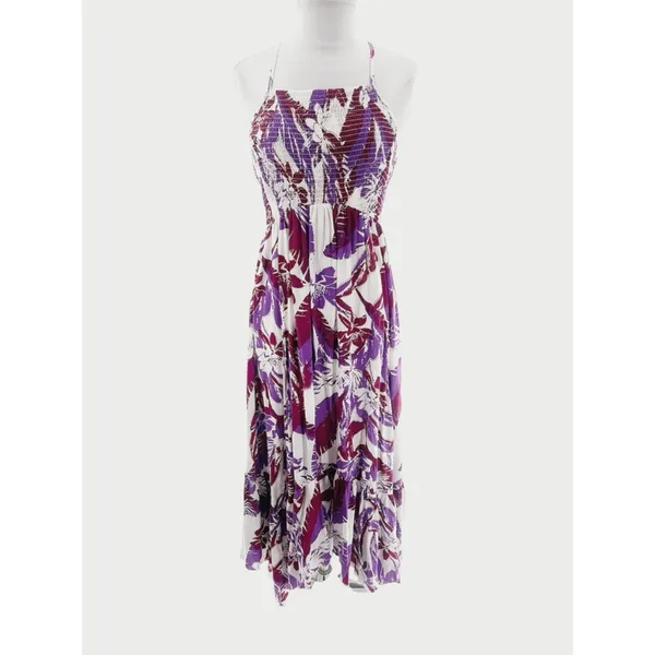Free People Intimately Heat Wave Smocked floral Maxi Dress‎ purple ruffle sz M - Image 7