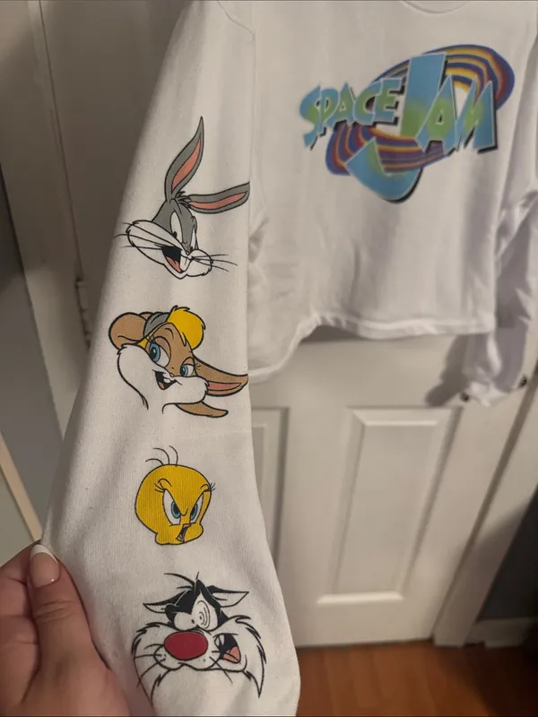Space Jam Graphic White Crewneck Sweater Size L - Image 2