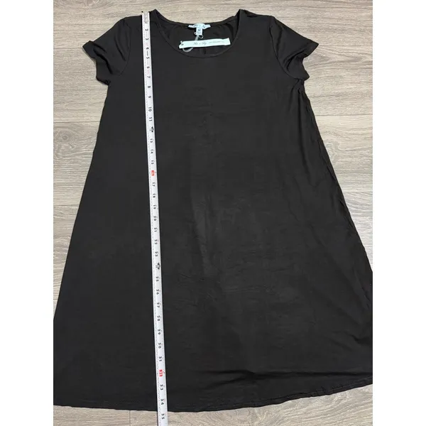 She & Sky Lounge‎ Midi Dress M Black Short Sleeve Scoop Neck A-Line T-Shirt Minimalist - Image 6