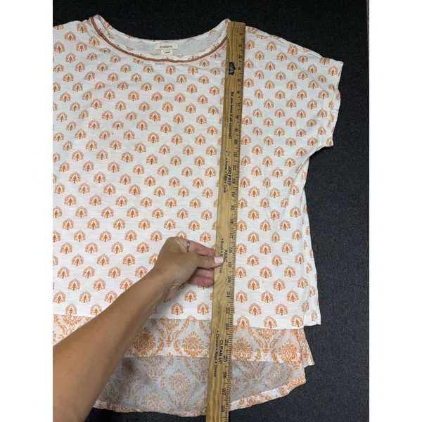 Sundance Women's Top Tree Pattern Split Back Short Sleeved T-Shirt Tank L - Image 6