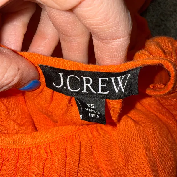 J.Crew Orange Linen Smocked Waist Mini‎ Dress Long Sleeve XS - Image 3
