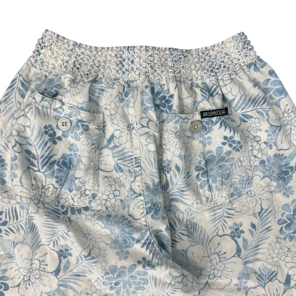 Beau Dawson Blue White Floral Linen Blend Wide Leg Tie Front Pants size L 10 12 - Image 13