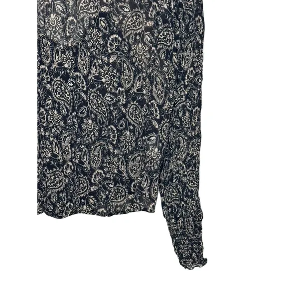 Boden Women's Top Ruffle‎ Georgette Round Neck Swing Paisley Blouse Black Sz. 10 - Image 2