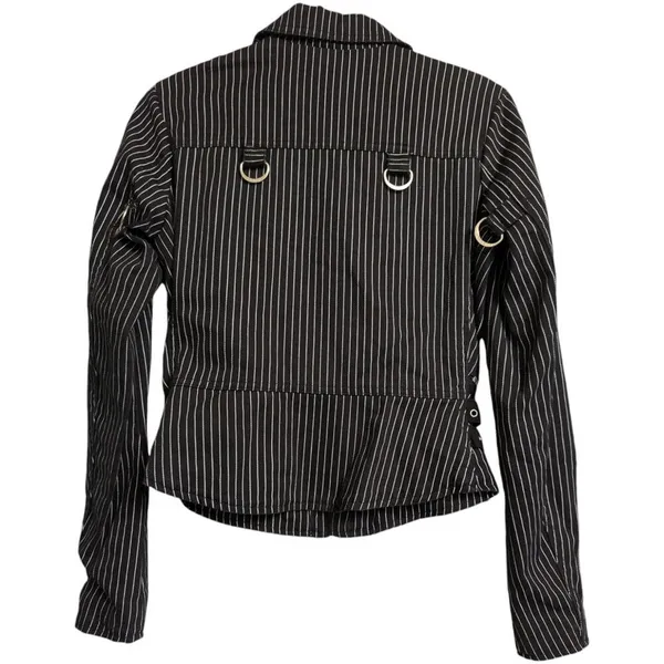 Tripp NYC Black White Striped Asymmetrical Zip Biker Jacket Moto Size M - Image 4