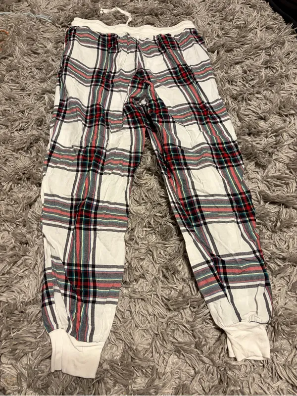 stars above White Plaid Jogger Pants with Red & Green Stripes - Image 3