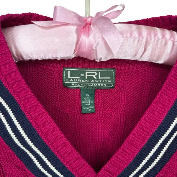 L-RL Lauren Active Ralph Lauren‎ Cable Knit V Neck Rugby Cricket Sweater XS - Image 4