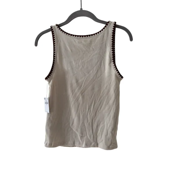 Old Navy Medium Ribbed Tan Tank Top with Brown Trim - Image 7