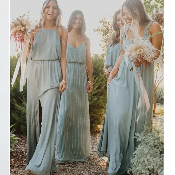 Show Me Your Mumu Bridesmaid Heather Halter Dress in‎ Silver Sage Crisp Large - Image 6