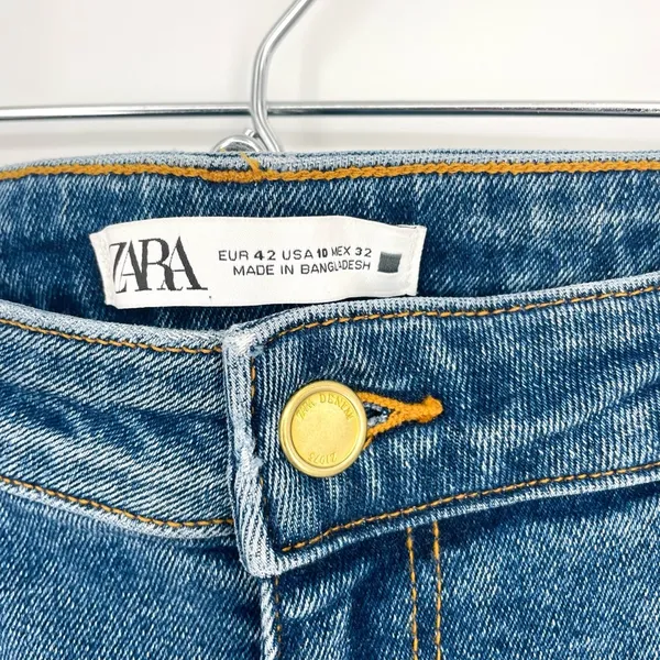 Zara High Rise Raw Hem Bootcut Medium Wash Denim Jeans Size 10 - Image 7