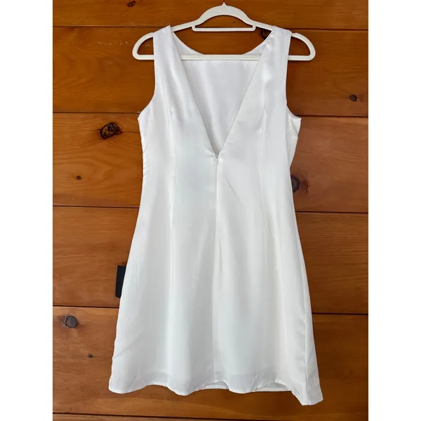 NWT Lulus Elevated Appearance Ivory Satin Open Back Mini Dress Party Short Sz XS - Image 3