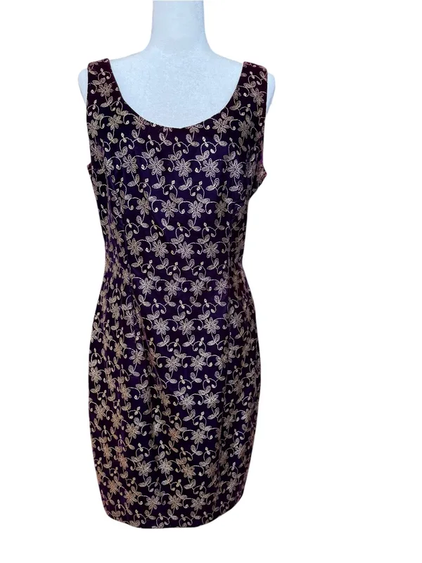 Vintage Jessica McClintock Gunne Sax Velvet Mini Dress 13/14 NWT Purple Gold - Image 7