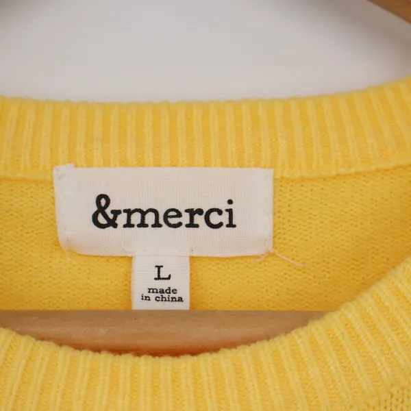 &merci Yellow Puff Shoulder Long Sleeve Crew Neck Knit Sweater Large KLJ0574 - Image 3