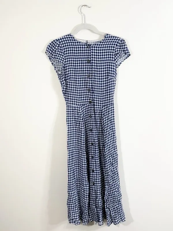 Reformation Fauna Blue Plaid Gingham Button Front Midi Dress Size 0 - Image 4