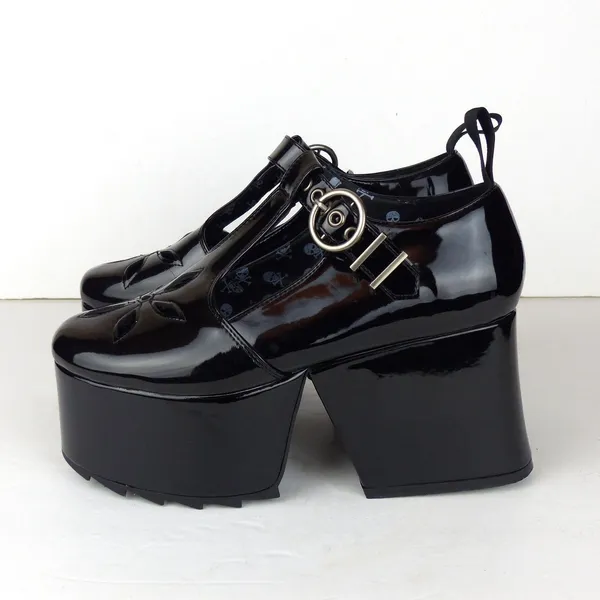 Lamoda Mary Jane Shoes Women 7 Black Patent Overthinking It Platform Cutout Goth - Image 7