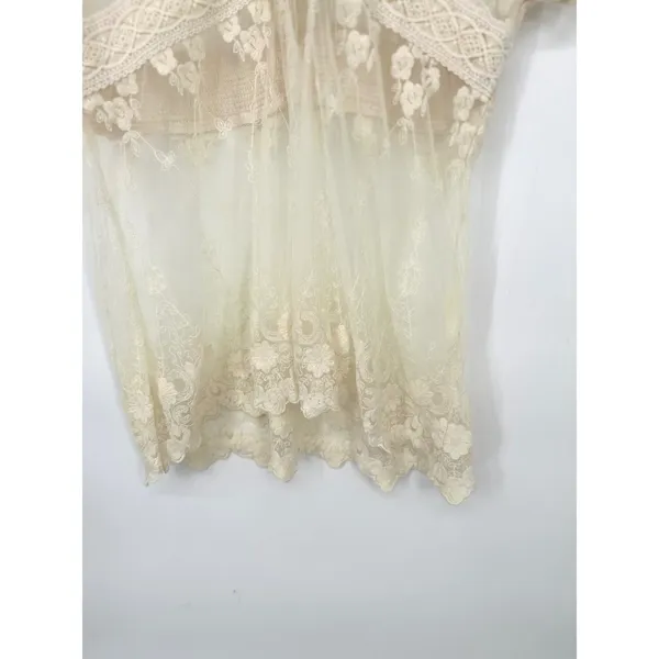 NorthStyle Women XL Ivory Sheer Mesh Lace Tunic Top Boho Romantic Fairy Ethereal - Image 2