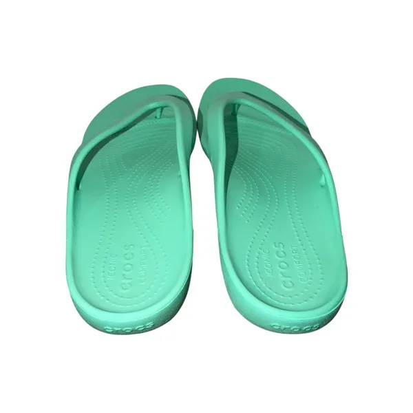 Crocs Iconic Comfort Flip Flops Mint Green Thong Sandals Women's Size 11 EUC‎ - Image 5