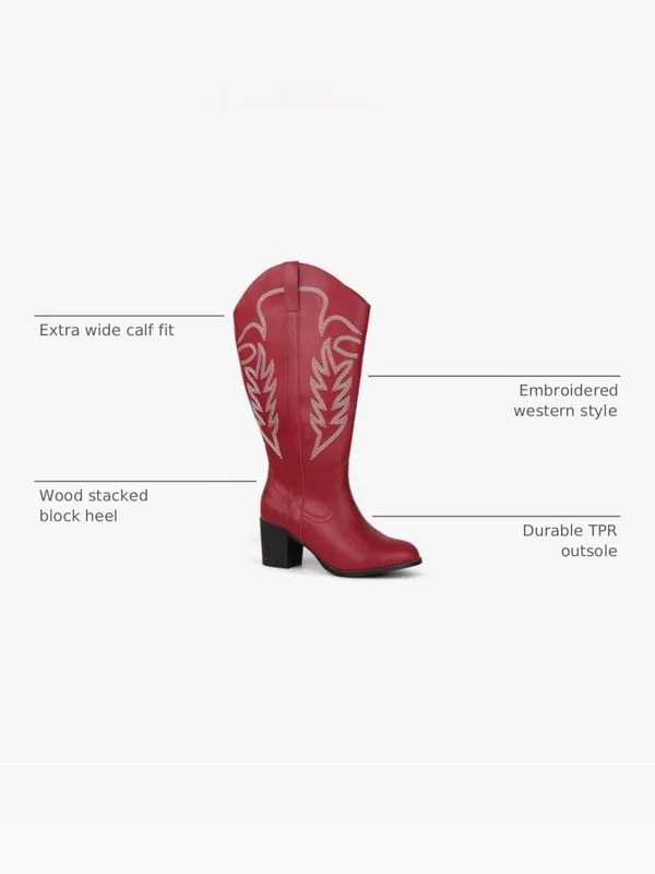 Chicbloom Extra Wide Calf Cowgirl Boots Red Size 7 - Image 4