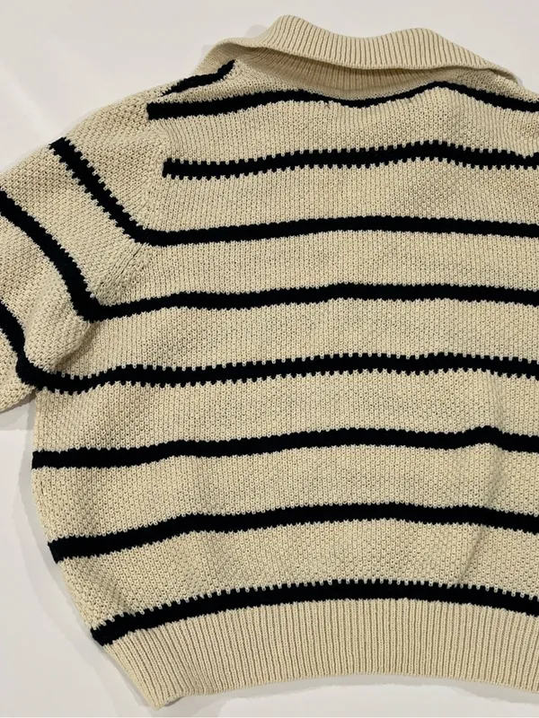 NEW Vero Moda Vmazing VNeck Pullover Cream & Navy Stripe Knit Crop Sweater sz XL - Image 7