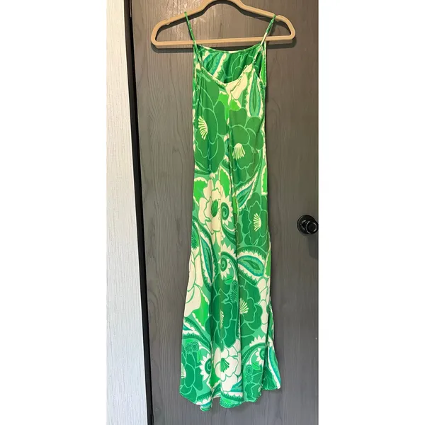 Farm Rio Tropical Cutout Satin Midi Slip Dress Green Size XS Resortwear - Image 8