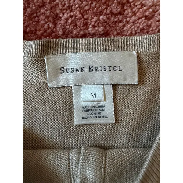 Susan Bristol Beige Silk Wool Cardigan Sweater Size M - Image 2