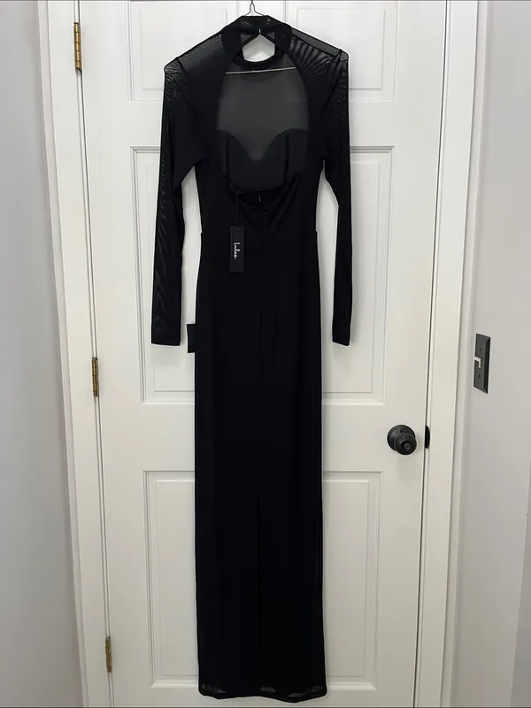 NWT Lulus Sensational Appeal Black Mesh Cutout Long Sleeve Maxi Dress - Size XS - Image 7