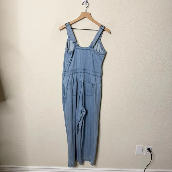 Paige x Revolve November Denim Jumpsuit Overalls Zeila‎ Crop Wide Leg Lace Up XL - Image 7