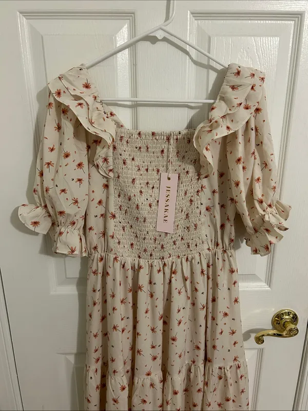 Jessakae Daydreamer Smocked Midi Dress In Cream Floral NWT Size Large - Image 7