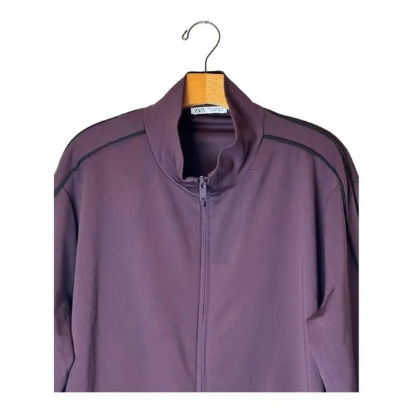 Zara Jacket Women‎ XL Burgundy Black Trim Mock Neck Full Zip Track Jacket - Image 3
