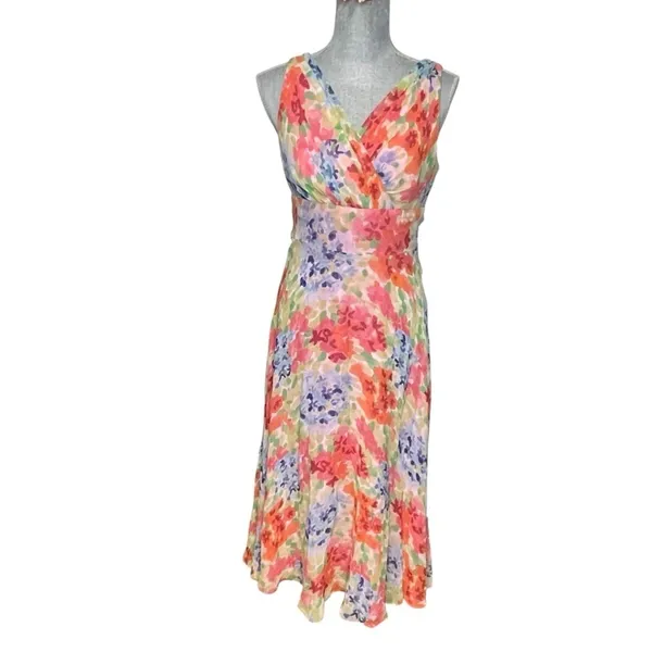 Talbots Silk Floral Sleeveless Midi Dress Pink Multicolor y2k Size 10 - Image 2