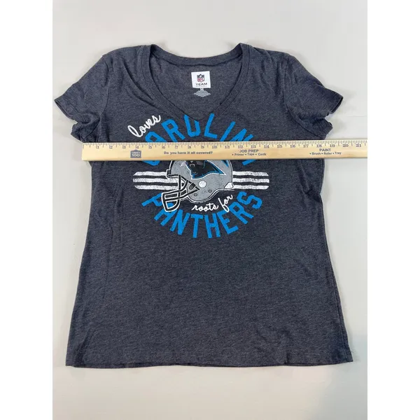 NFL Team Apparel Womens Gray Carolina Panthers V Neck Tee Shirt Size M - Image 5