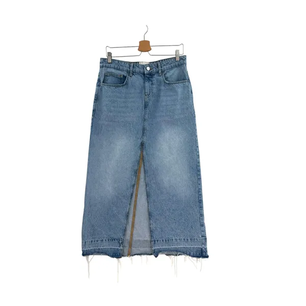 Urban Outfitters BDG Mandi Denim Maxi Skirt Raw Hem Front Slit Blue‎ Size Medium - Image 3
