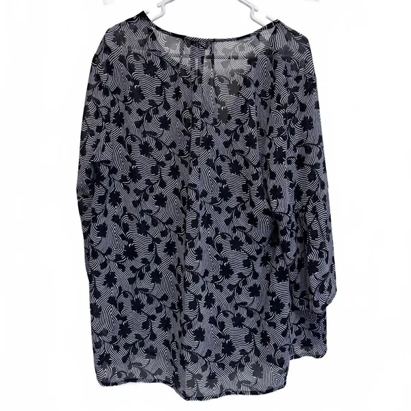 Michael Michael Kors Black Print V-Neck Blouse Plus Size 1X - Image 2
