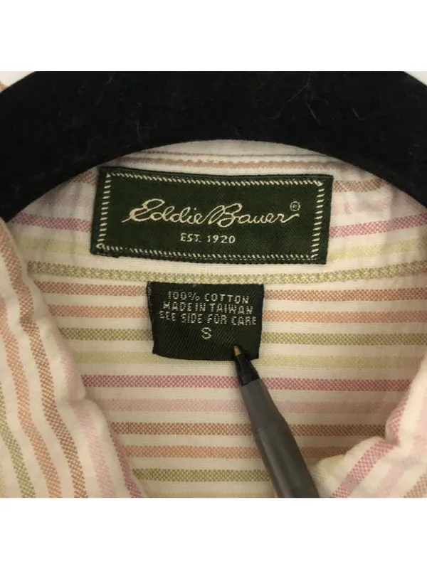 Eddie Bauer Womens Striped Button-Up Shirt 100% Cotton Long Sleeve White Pink S - Image 3