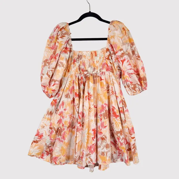 Abercrombie Fitch Womens Dress Peach Ruched Bodice Puff Sleeve Mini A Line Small - Image 3