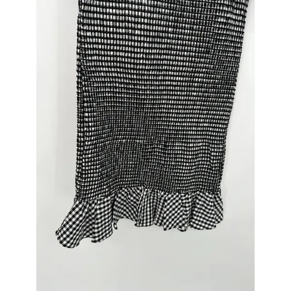 WAYF Dress Women MEDIUM NWT Black White‎ Gingham Smocked Off Shoulder Mini - Image 4