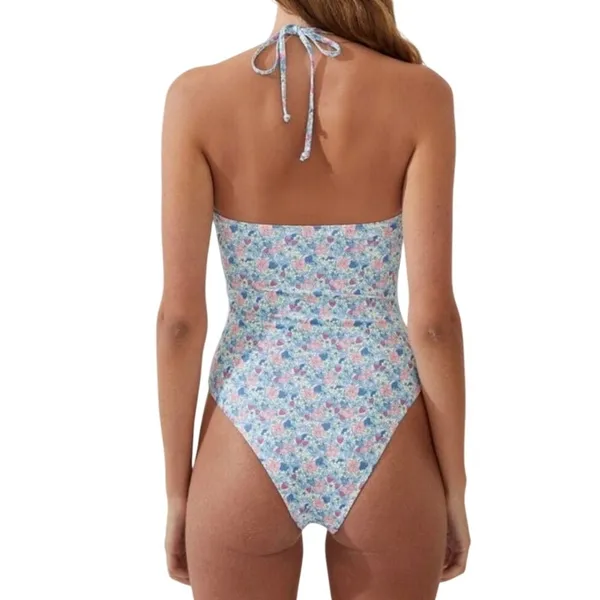Cotton On Body Floral Berry Keyhole Halter One Piece Swimsuit Blue Pink‎ Small - Image 2