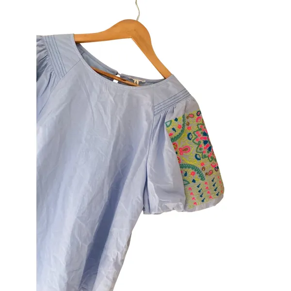 Jodifl‎ Womens Light Blue Embroidered Puff Sleeve Pintuck Blouse H21115 Size M - Image 4