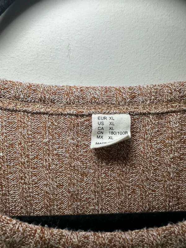 Tie-Back Ribbed Knit Long Sleeve Top Size XL Brown - Image 3